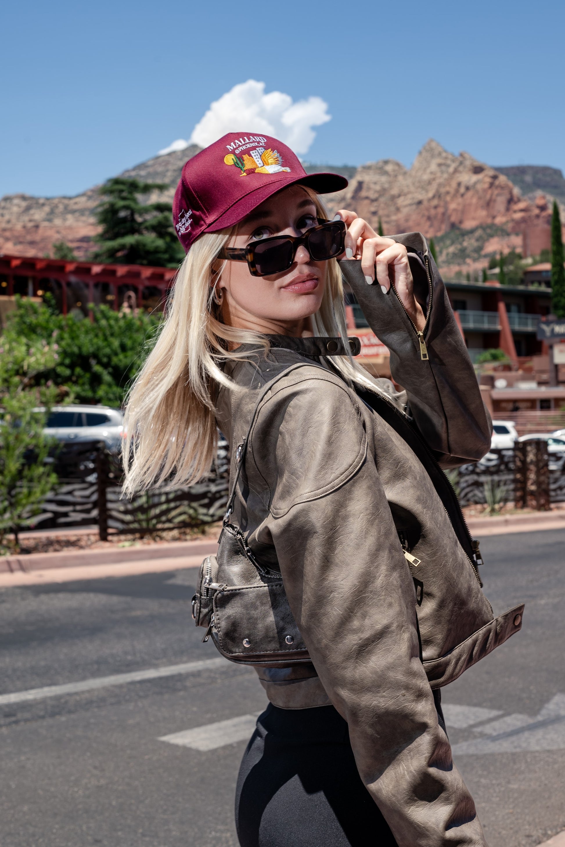 Blonde woman with glasses wearing Mallard @ Phoenix, AZ Maroon Five Panel Hat