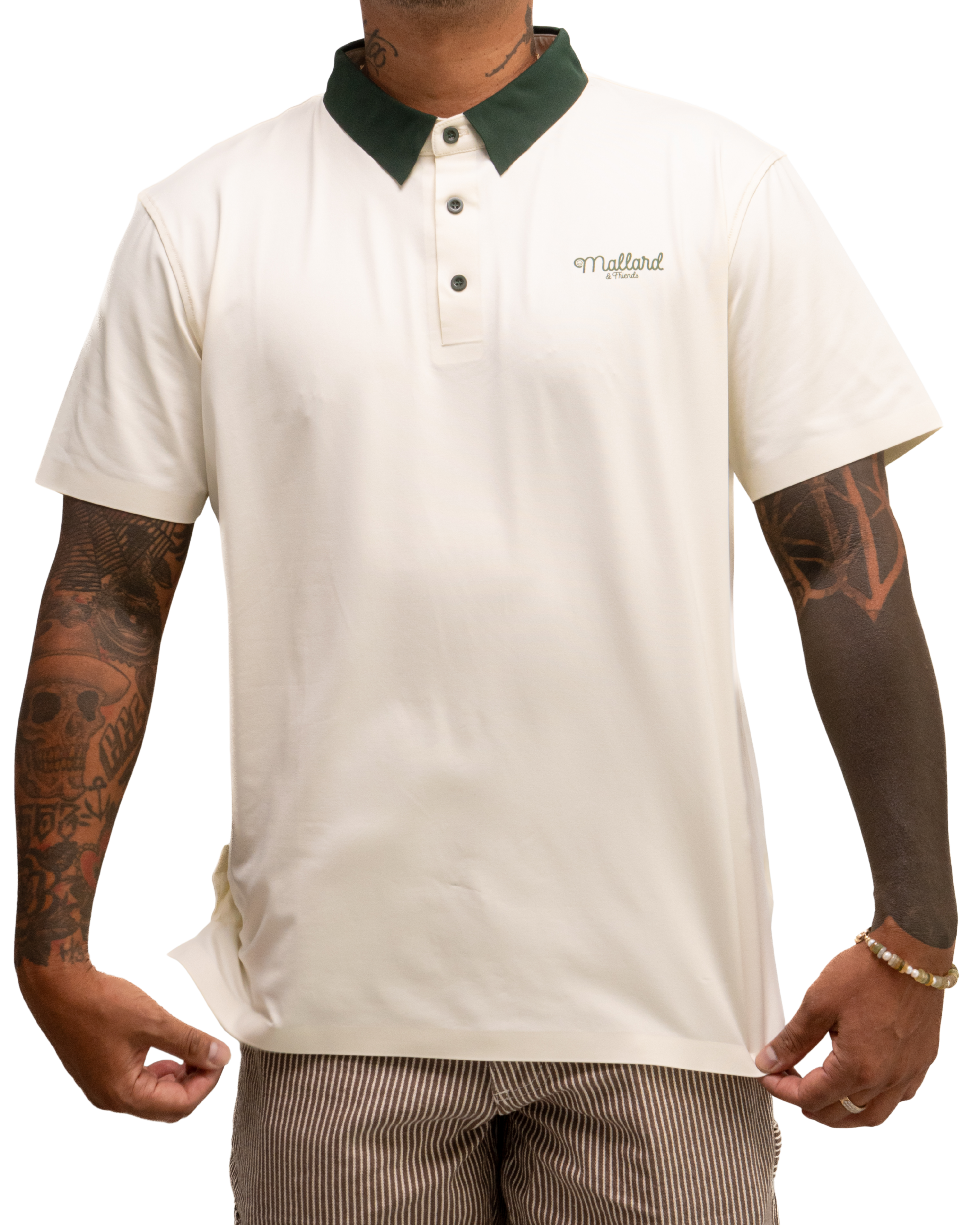 Golf Performance Polo - Cream & Dark Green