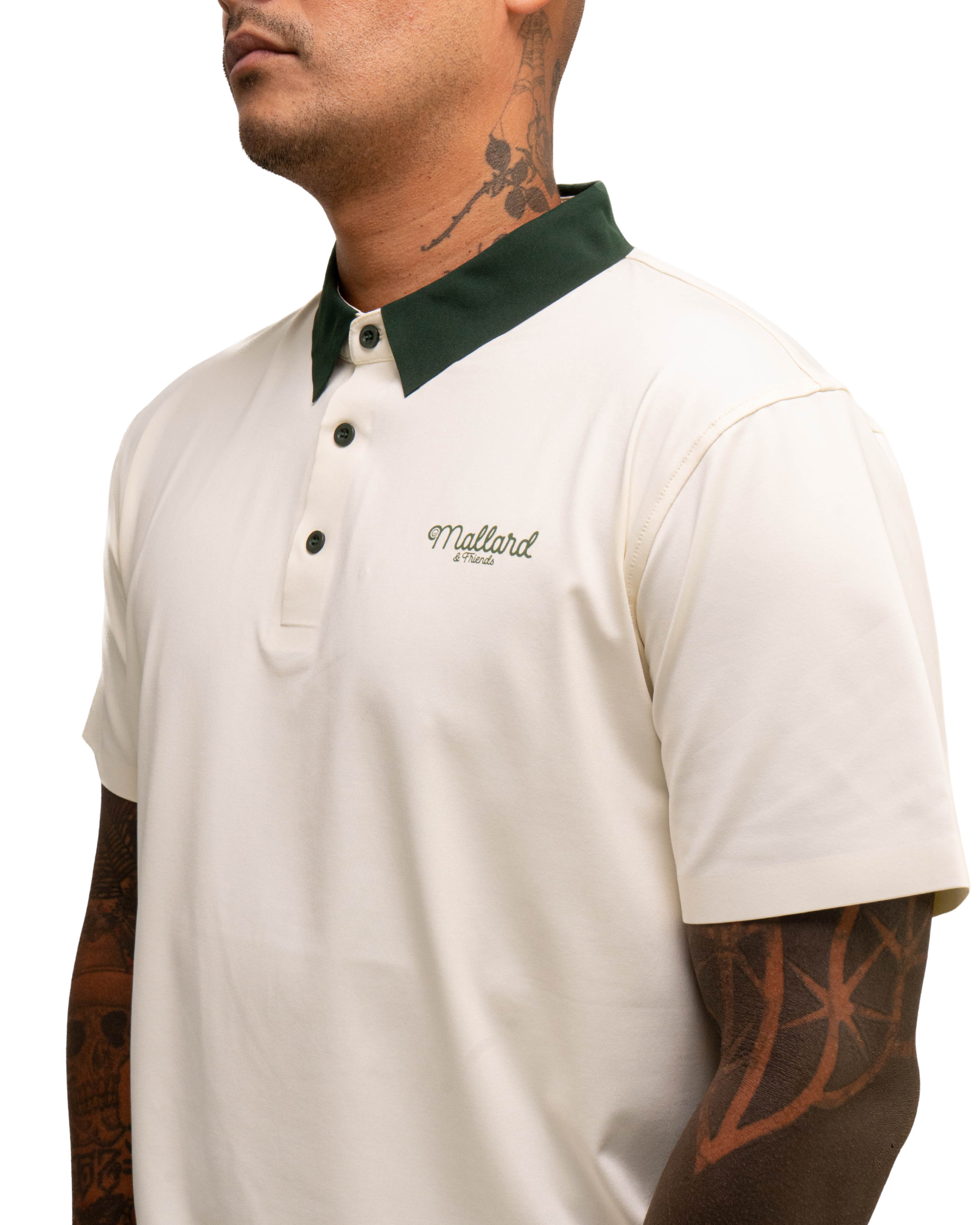 Golf Performance Polo - Cream & Dark Green