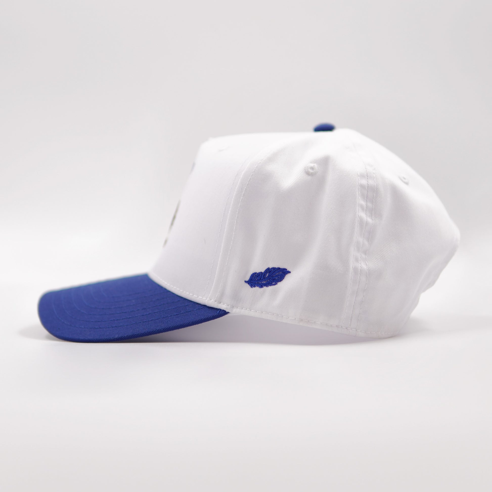 Mallard and Friends White and Royal Blue Five Panel Hat Flat Embroidery