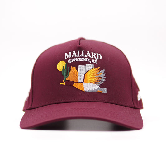 Mallard @ Phoenix, AZ Maroon Five Panel Hat Steamless Front with Full buckram