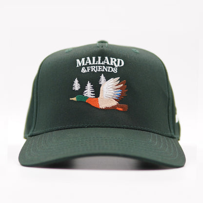 Mallard & Friends Dark Green Five Panel Hat Steamless Front with Full Buckram