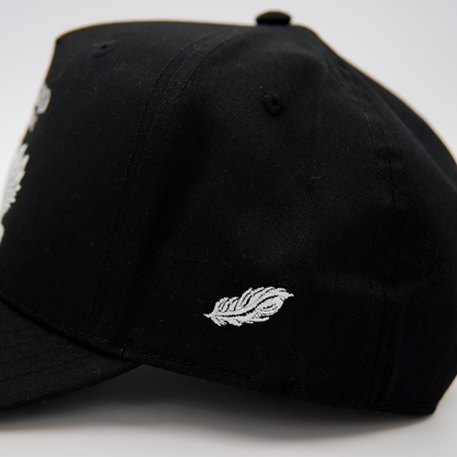 Mallard & Friends Black Five Panel Hat Mallard Leaf