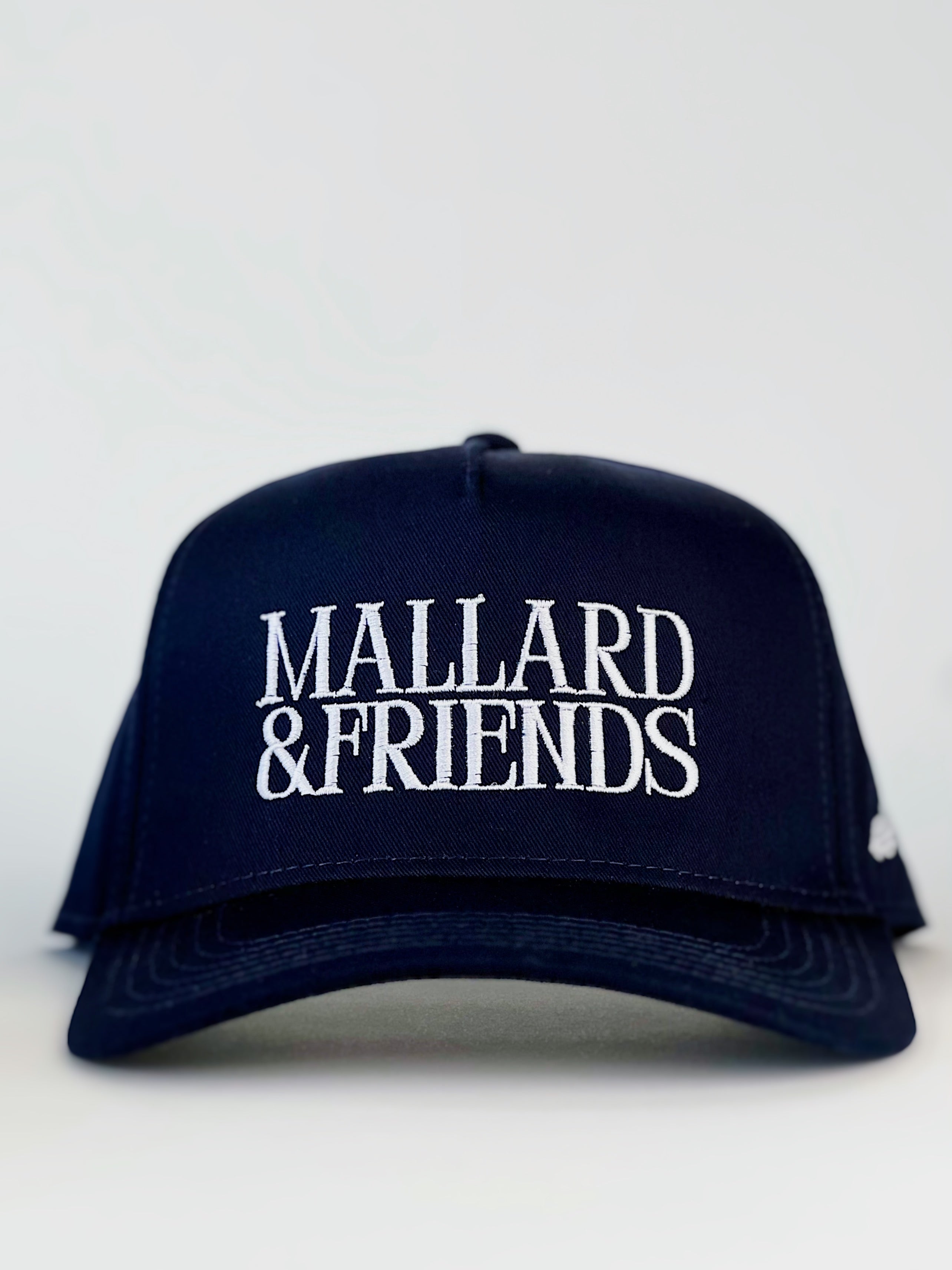 Mallard and Friends Navy Blue 5 Panel Hat with Alternate Logo Front View