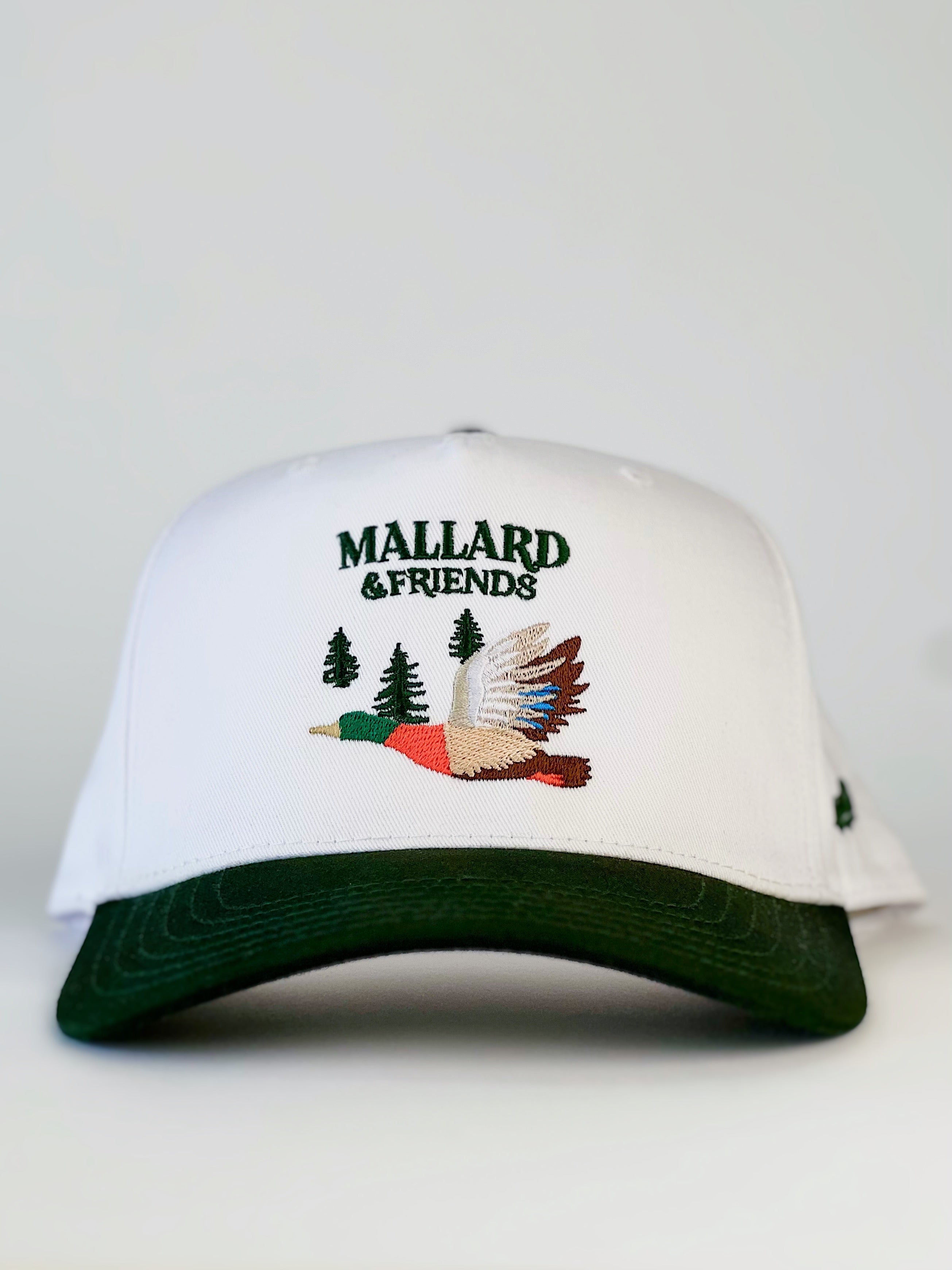 Mallard & Friends Hat | White and Dark Green Five Panel Hat