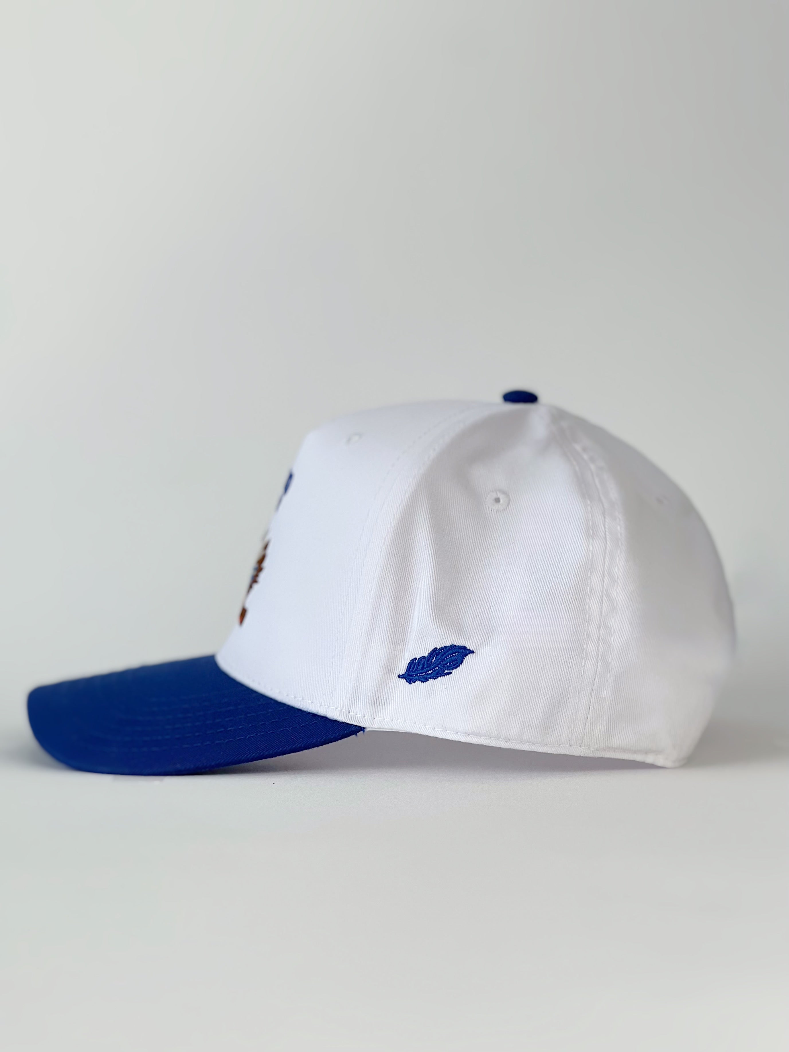 Mallard & Friends Hat | White and Royal Blue Five Panel Hat