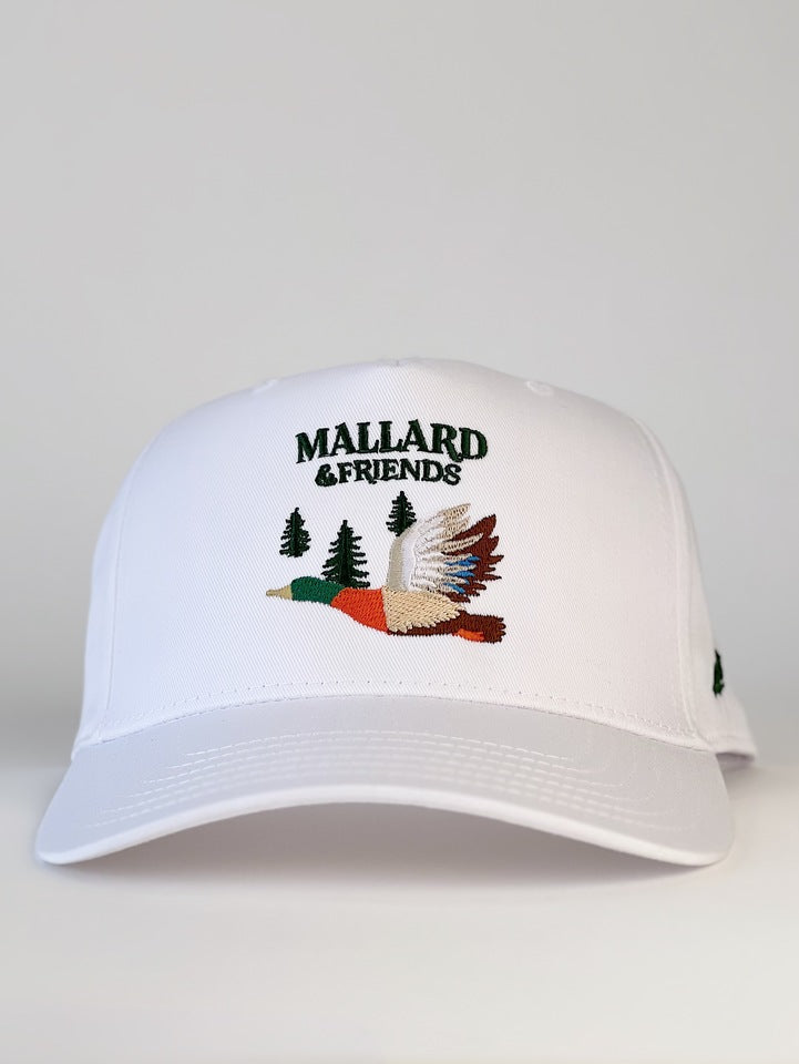 Mallard and Friends White 5 Panel Hat Front View